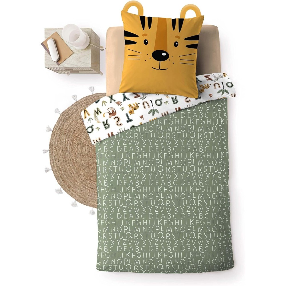 Parure de Lit 100% Coton – Housse de Couette 140x200 cm + 1 Taie 63x63 cm – TIGRY – Certifiée Oeko-TEX