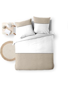 Parure Gabrielle - Housse de Couette avec Fermeture Pression Discrète + 2 Taies d’Oreiller - 100% Coton - Oeko-Tex