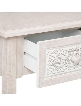 Atmosphera - Console Hina Bois Blanchi - L 80 x P 30 x H 80 cm - 2 Tiroirs Sculptés, 1 Étagère