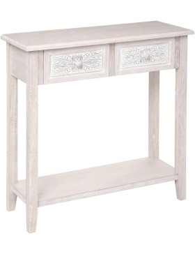 Atmosphera - Consolle Hina, Legno Sbiancato - L 80 x P 30 x A 80 cm - 2 Cassetti Intagliati, 1 Ripiano