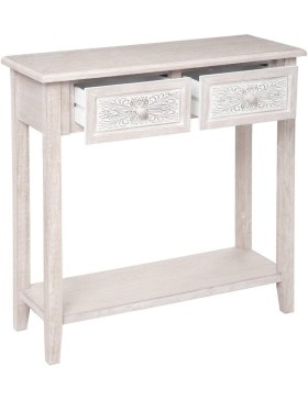 Atmosphera - Consolle Hina, Legno Sbiancato - L 80 x P 30 x A 80 cm - 2 Cassetti Intagliati, 1 Ripiano