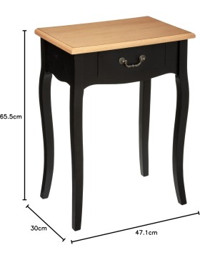 Atmosphera - Table de Chevet Chrysa - Noir et Bois, L 47 x H 66 cm, 1 Tiroir, Pieds Galbés