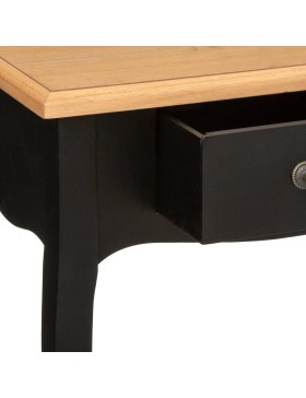 Atmosphera - Table de Chevet Chrysa - Noir et Bois, L 47 x H 66 cm, 1 Tiroir, Pieds Galbés