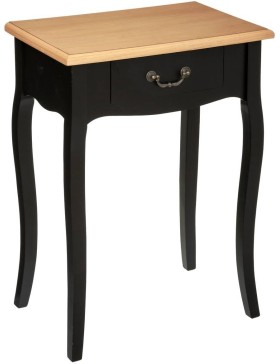 Atmosphera - Table de Chevet Chrysa - Noir et Bois, L 47 x H 66 cm, 1 Tiroir, Pieds Galbés