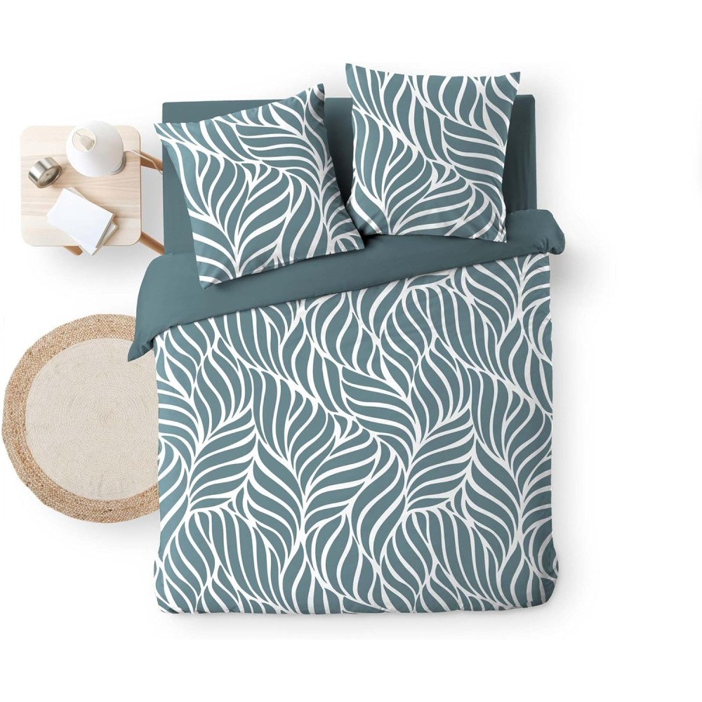 Parure de Lit 3 Pièces 100% Coton – Housse de Couette et 2 Taies d’Oreiller – Fermeture Pressions Discrètes – Oeko-TEX