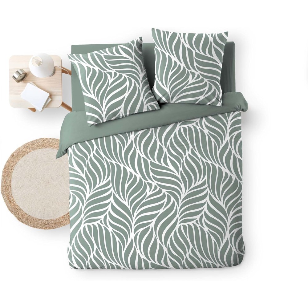 Parure de Lit 3 Pièces 100% Coton – Housse de Couette et 2 Taies d’Oreiller – Fermeture Pressions Discrètes – Oeko-TEX