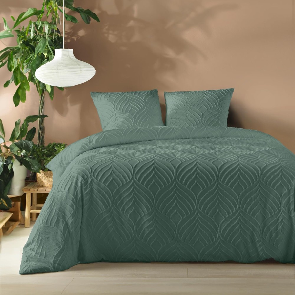 Conjunto de cama Heltie de 3 peças - Microfibra tufada macia e respirável, com certificação Oeko-Tex.