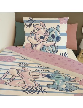 Disney - Capa de Edredom e Fronha Disney Angel & Stitch 63x63 cm - 100% Algodão - Rosa