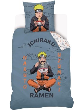 Naruto Shippuden - Capa de Edredom Naruto Ramen 140x200 cm e Fronha 63x63 cm - 100% Algodão - Azul