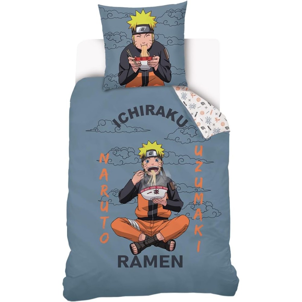Naruto Shippuden - Capa de Edredom Naruto Ramen 140x200 cm e Fronha 63x63 cm - 100% Algodão - Azul