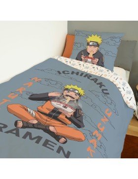 Naruto Shippuden - Capa de Edredom Naruto Ramen 140x200 cm e Fronha 63x63 cm - 100% Algodão - Azul