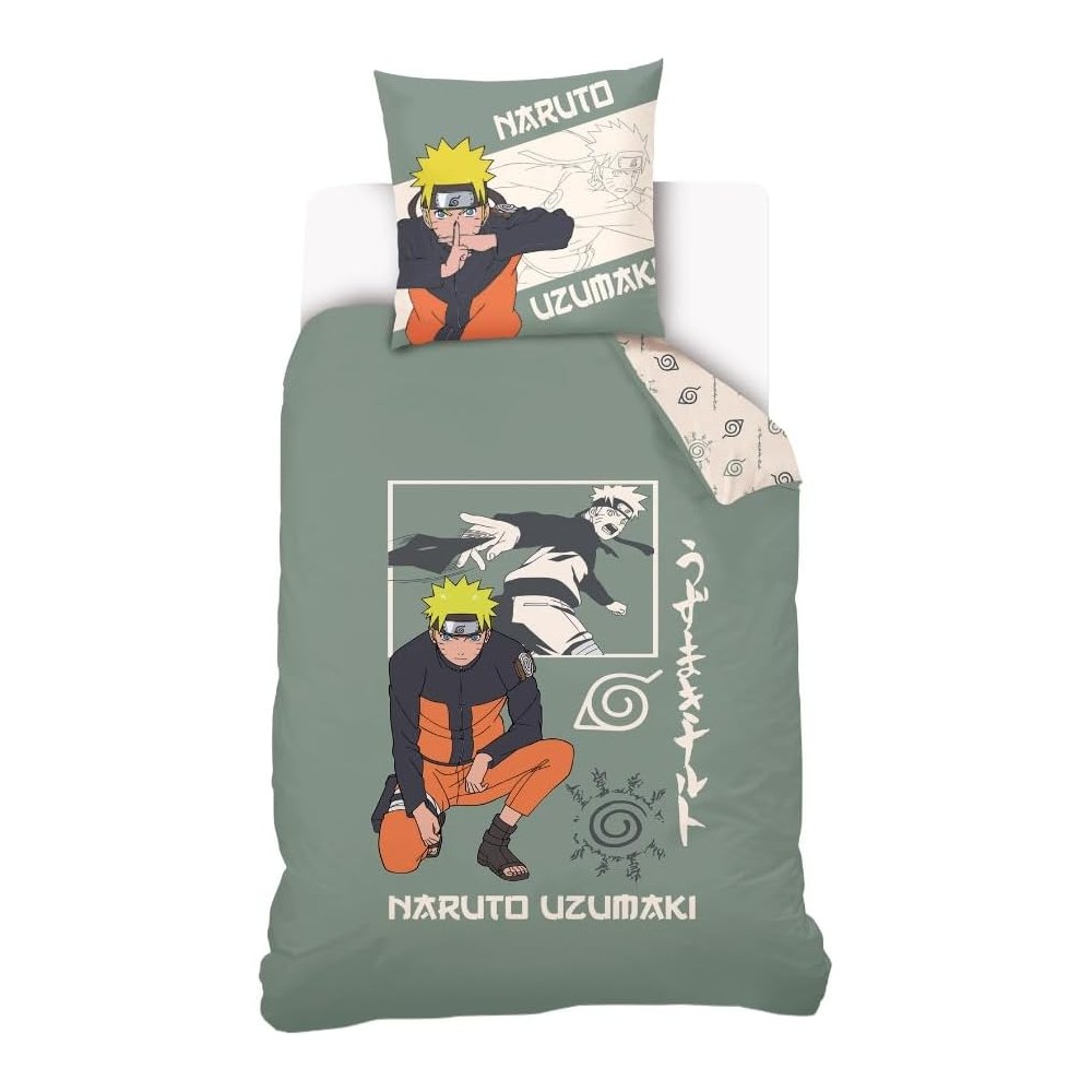 Capa de edredom Naruto Shippuden com estampa de ramen (140x200 cm) e fronha (63x63 cm) - 100% algodão - Azul