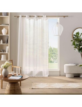 Cortina de voile com ilhós, voile tecido – Cortina leve de poliéster semitransparente - ZAHO