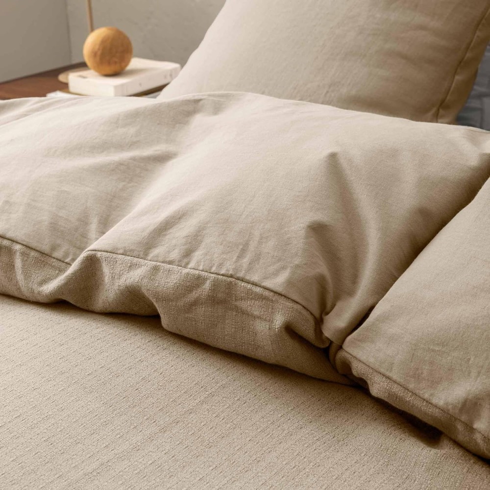 Bedsure Parure de lit 3 pièces en coton, housse de couette 155 x 220 cm et 2 taies d'oreiller 80 x 80 cm, certifiée Oeko-Tex, beige, naturelle, avec fermeture éclair