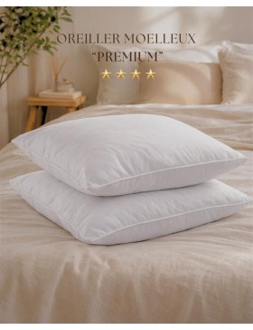 Promo Linge Oreiller Moelleux Premium – Enveloppe Microfibre Douce et Garnissage 100% Fibres Creuses Polyester –  65x65cm
