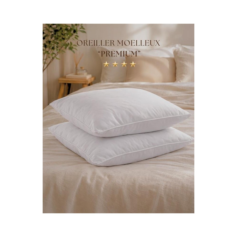 Promo Linge Oreiller Moelleux Premium – Enveloppe Microfibre Douce et Garnissage 100% Fibres Creuses Polyester –  65x65cm