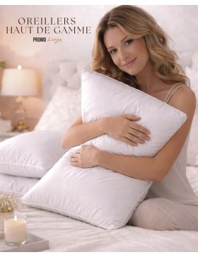 Promo Linge Oreiller Moelleux Premium – Enveloppe Microfibre Douce et Garnissage 100% Fibres Creuses Polyester –  65x65cm