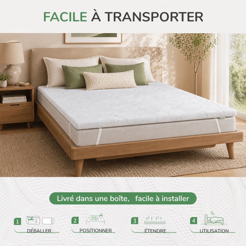 Surmatelas 90x200 Cm Mousse Mémoire 5 Cm CloudÉtoile – Ergonomique, CertiPUR-US, Housse Lavable, Sangles Antidérapantes, 10 Ans Garantie