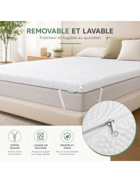 Surmatelas Mémoire de Forme – Mousse Confort Respirante et Soutien Ergonomique – Fixation Antidérapante Élastique