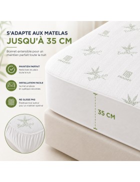 Protège-Matelas Bambou Imperméable et Respirant – Bonnet Extensible jusqu'à 35 cm
