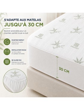 Waterdichte en ademende matrasbeschermer van bamboe – rekbaar hoeslaken tot 35 cm