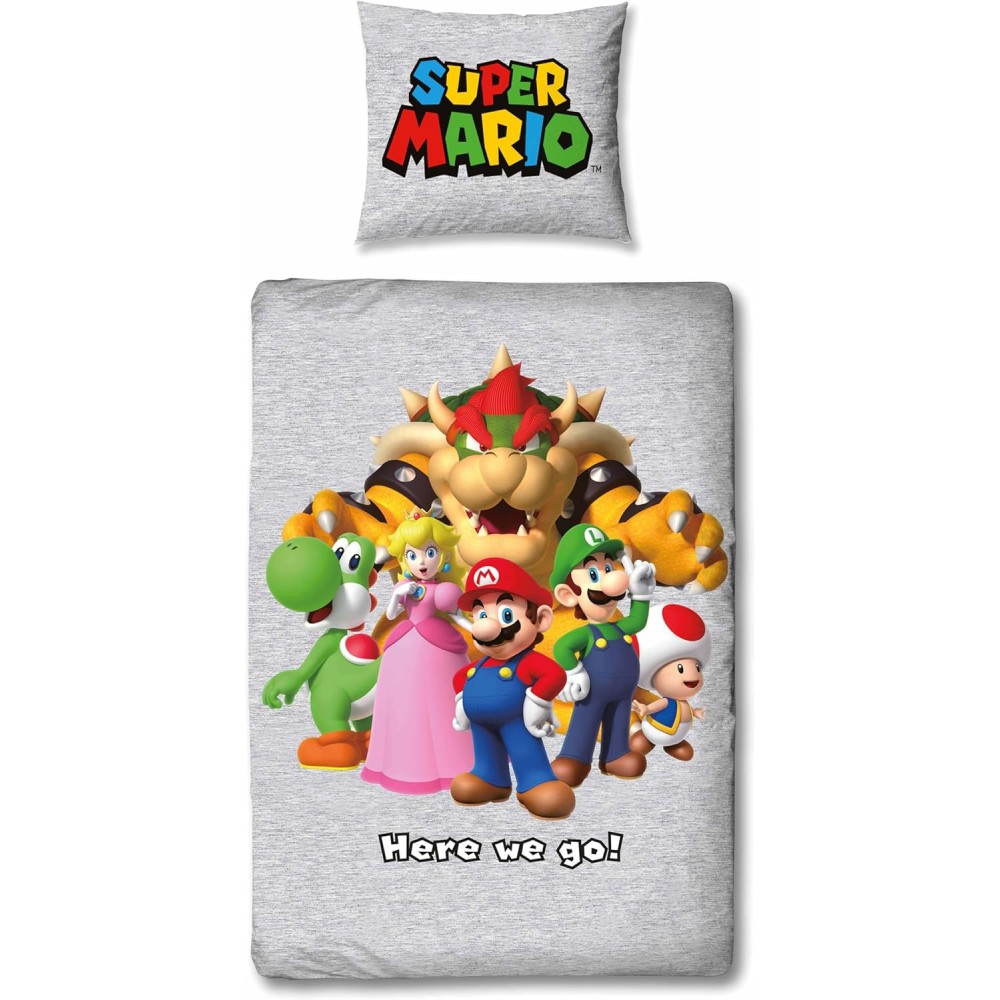 Parure de Lit Super Mario Réversible en Microfibre – Housse de Couette et Taie d’Oreiller Collection Nintendo
