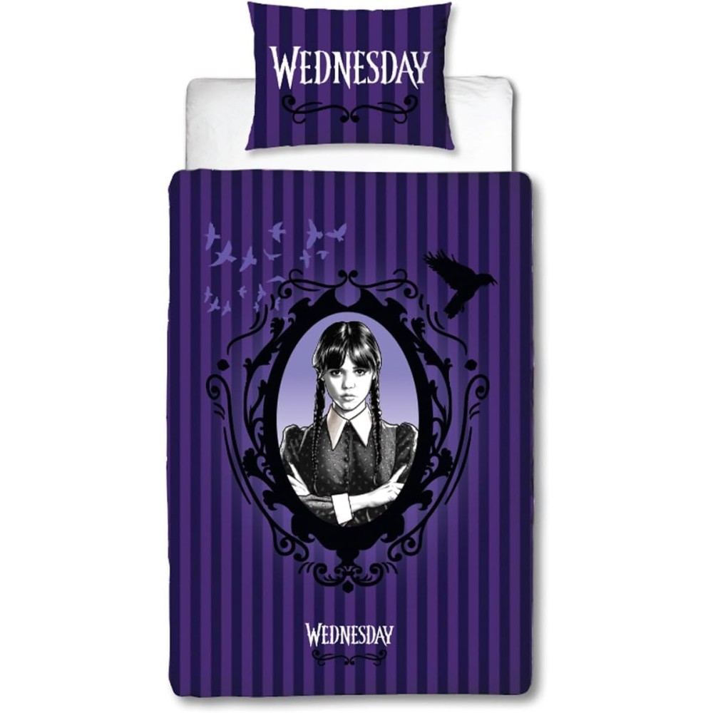 Parure de Lit Wednesday Addams Réversible – Housse de Couette et Taie d’Oreiller Collection Mercredi