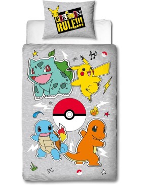 Parure de Lit Pokémon Réversible – Housse de Couette et Taie d’Oreiller Collection Pokémon Officielle – Microfibre