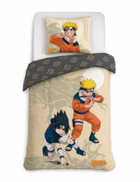 Parure de Lit Naruto - Coton - Housse de Couette et Taie d’Oreiller - Naruto Uzumaki & Sasuke Uchiha – Certifiée Oeko-TEX -