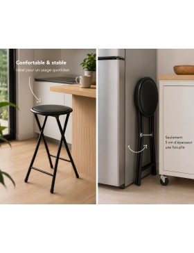 Opvouwbare kruk van metaal en PVC – Stevig, compact en ruimtebesparend. Opvouwbare extra zitplaats – Gemakkelijk op te bergen.