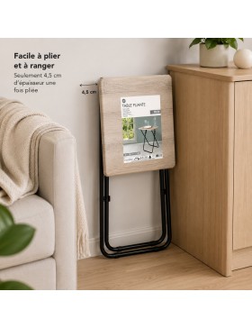 Multifunctionele klaptafel met metalen frame en blad in houtlook – Stevige, compacte en ruimtebesparende inklapbare bijzettafel