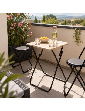 Multifunctionele klaptafel met metalen frame en blad in houtlook – Stevige, compacte en ruimtebesparende inklapbare bijzettafel