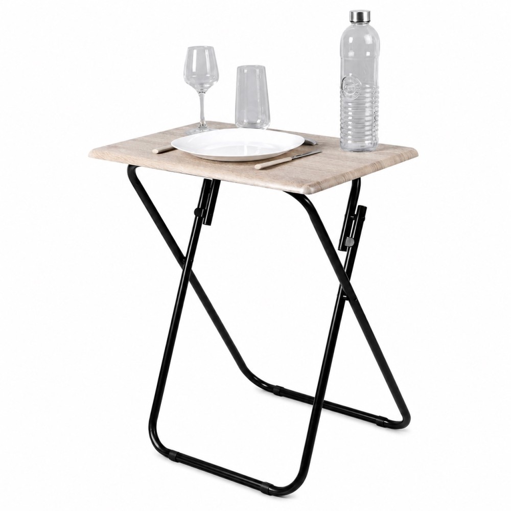 Multifunctionele klaptafel met metalen frame en blad in houtlook – Stevige, compacte en ruimtebesparende inklapbare bijzettafel