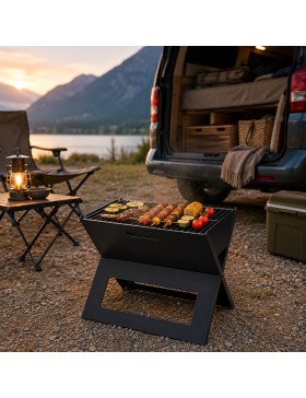Opvouwbare houtskoolbarbecue van staal – Compacte, draagbare grill met kookrooster