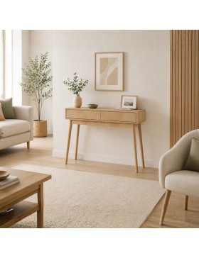 Halconsole met 2 lades met push-pull systeem – Moderne consoletafel van hout en metaal