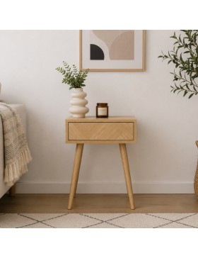 Nachtkastje met schuiflade – Scandinavisch design nachtkastje van hout en metaal