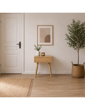 Nachtkastje met schuiflade – Scandinavisch design nachtkastje van hout en metaal