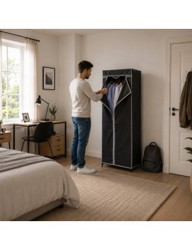 Kledingkast met beschermhoes – Opbergkast van staal en non-woven stof, draagbare kleedkamer met ritssluiting