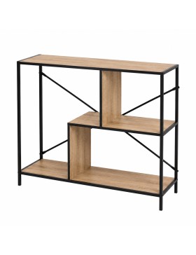 Consoletafel met 3 niveaus in hout en metaal – opbergplank in industriële stijl