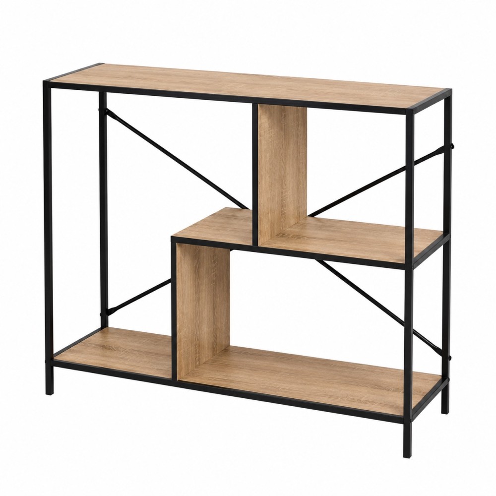 Consoletafel met 3 niveaus in hout en metaal – opbergplank in industriële stijl