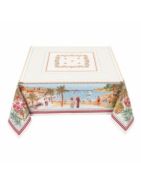 Nappe Jacquard Motif Littoral Méditerranéen – 60% Coton 40% Polyester – Motif Tissé