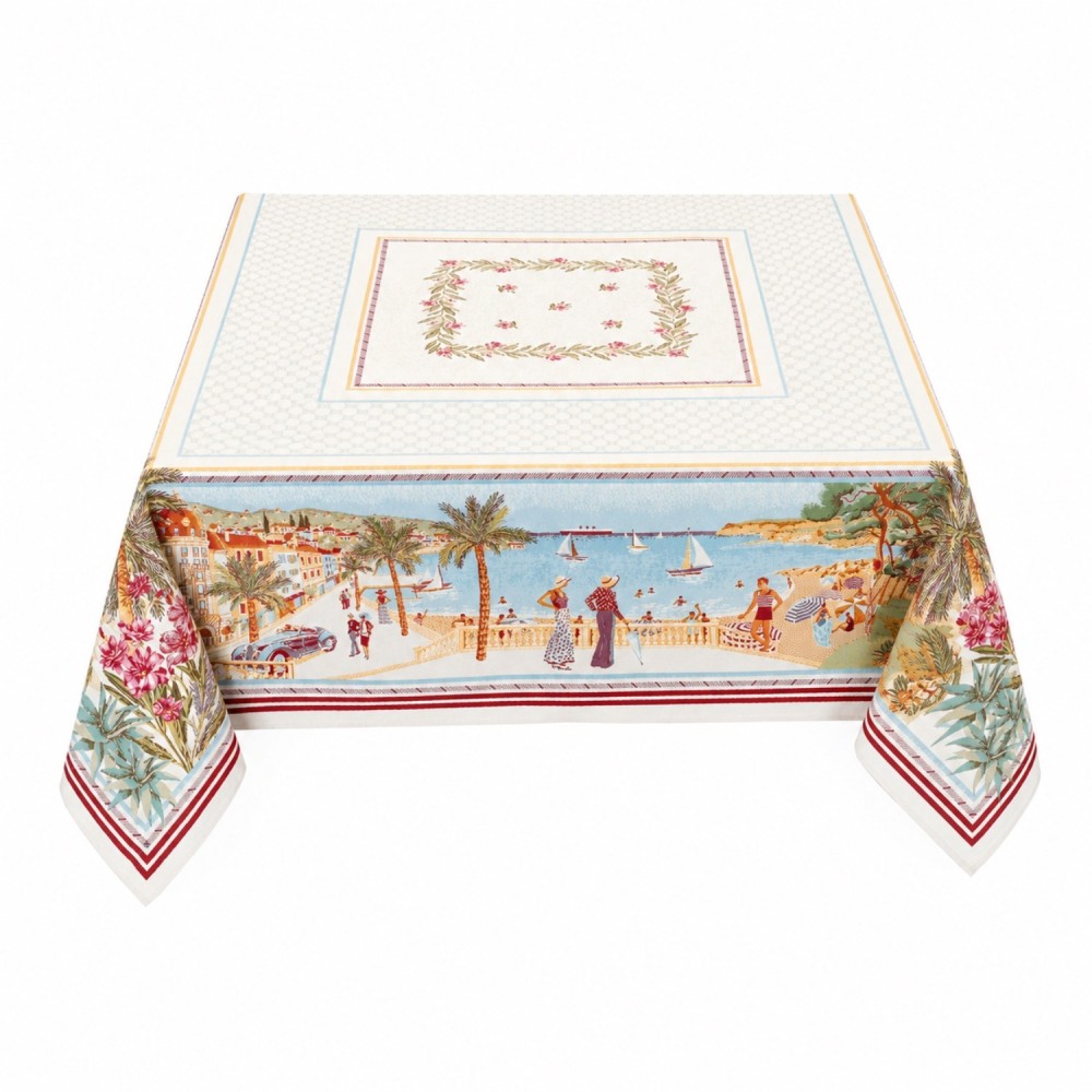 Nappe Jacquard Motif Littoral Méditerranéen – 60% Coton 40% Polyester – Motif Tissé