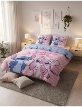 Stitch & Angel Disney beddengoedset 240x220 cm met 2 kussenslopen 65x65 cm – Oeko-Tex gecertificeerd
