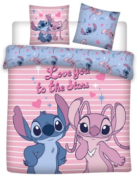 Parure de Lit Stitch & Angel Disney 240x220 cm avec 2 Taies 65x65 –  Certifiée Oeko-Tex Standard