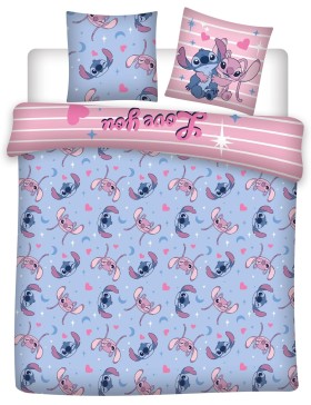 Parure de Lit Stitch & Angel Disney 240x220 cm avec 2 Taies 65x65 –  Certifiée Oeko-Tex Standard