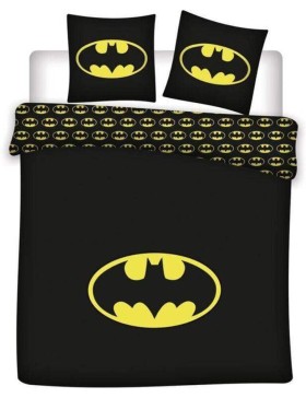 Parure de lit Batman Logo 240x220 avec 2 taies 63x63 - Housse de couette 100% polyester douce et lavable