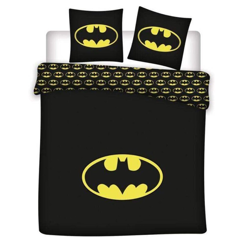 Parure de lit Batman Logo 240x220 avec 2 taies 63x63 - Housse de couette 100% polyester douce et lavable