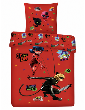 Parure de lit Miraculous Ladybug & Chat Noir 140x200 avec taie 63x63 - Housse de couette officielle 100% polyester