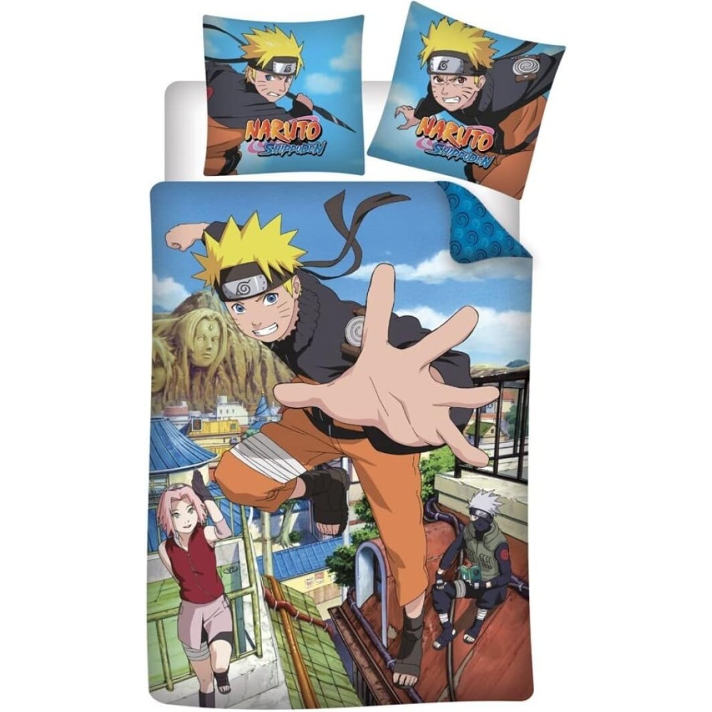 Parure de lit Naruto Hokage 140x200 avec taie 65x65 - Housse de couette officielle 100% coton réversible