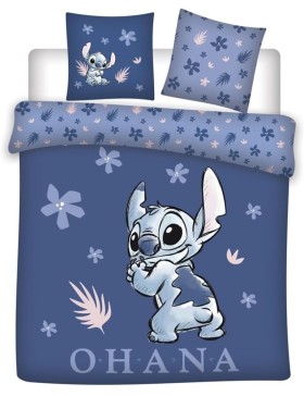 Parure de Lit Stitch Disney Ohana 240x220 + 2 Taies 65x65 100% Coton Réversible Licence Officielle Aymax